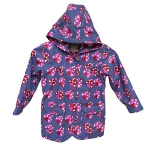 Girls Size 5 Hatley Rain jacket Purple Lady Bug Terry Cloth Lining Hood Pockets